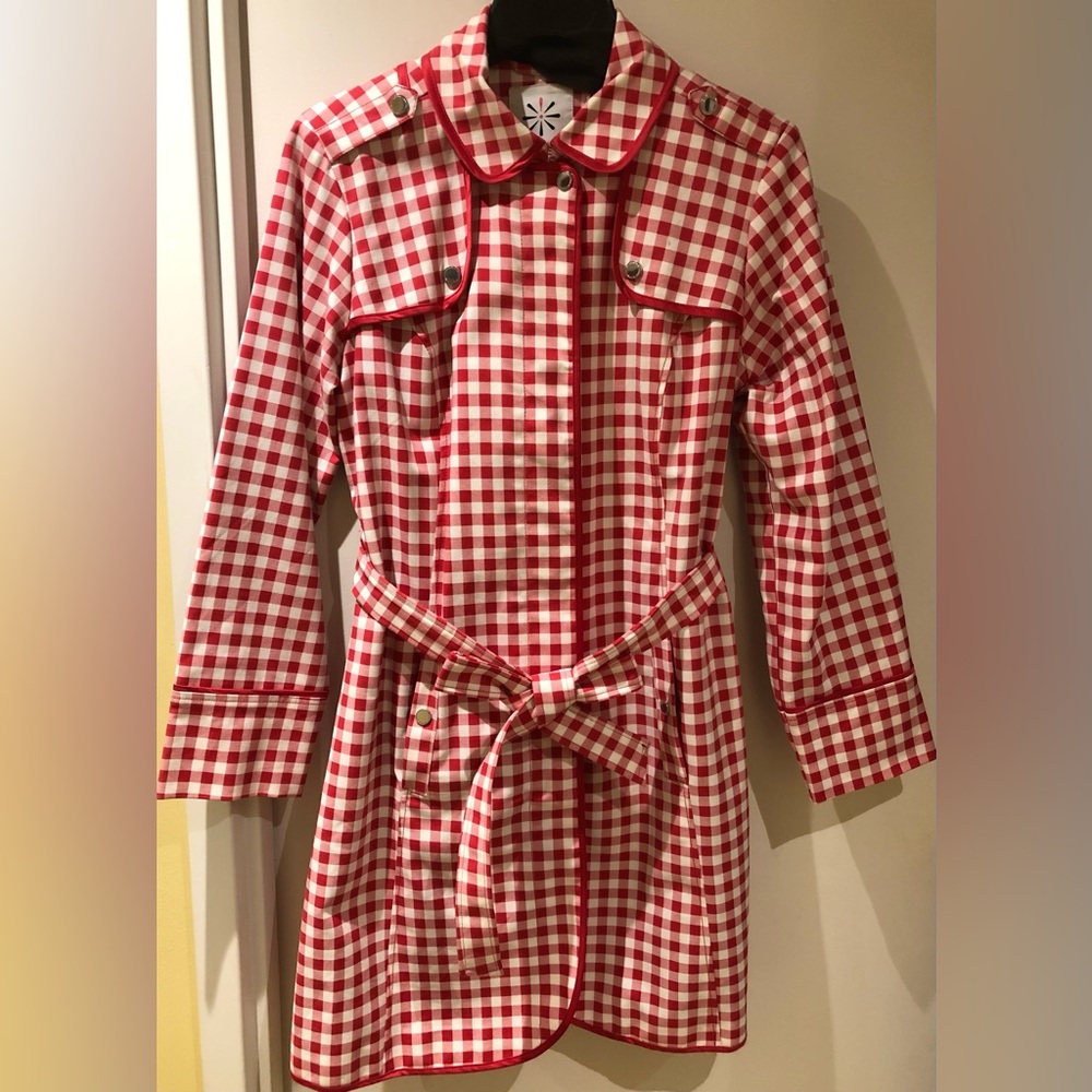 Red Gingham Checkered Belted Trenchcoat